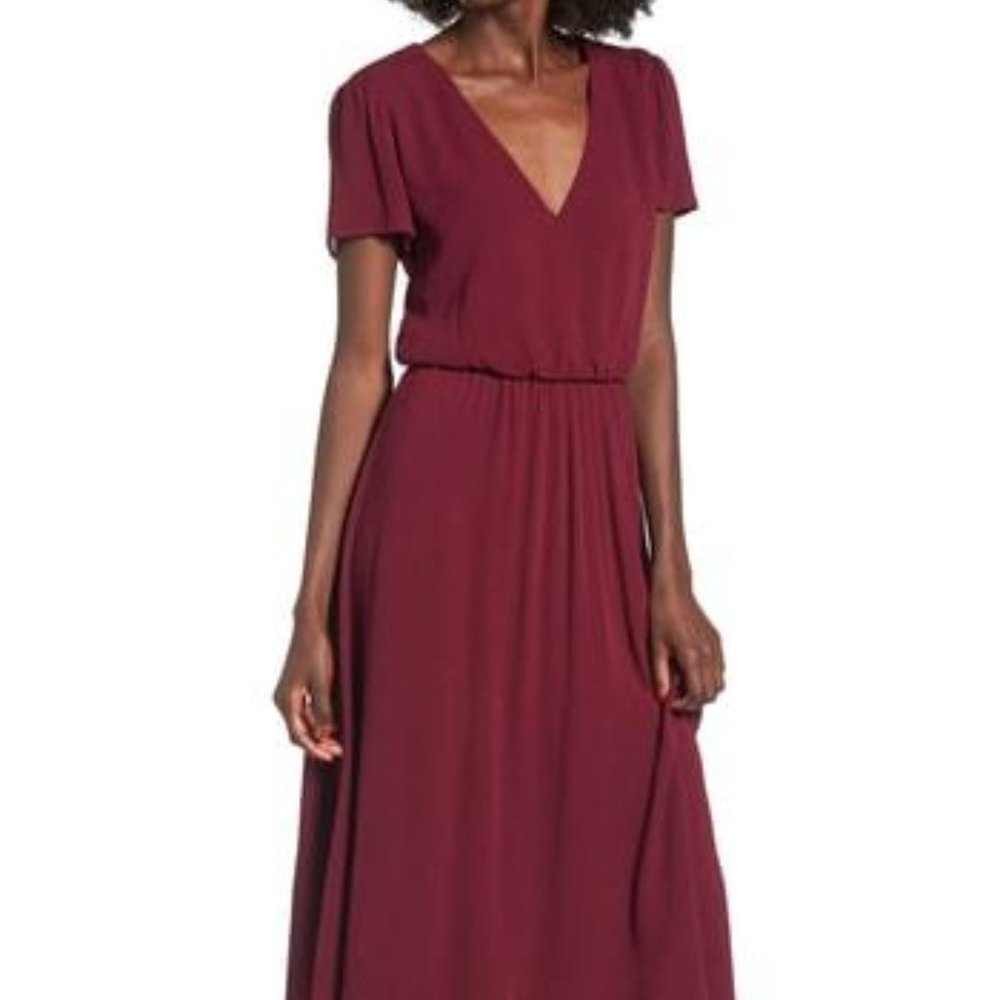 WAYF Blouson Midi Dress In Oxblood